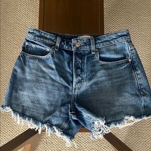 Blue Denim Frayed Hem Shorts
